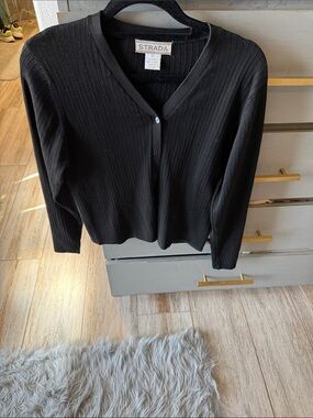 Strada silk Black Ribbed V-Neck Button Cardigan